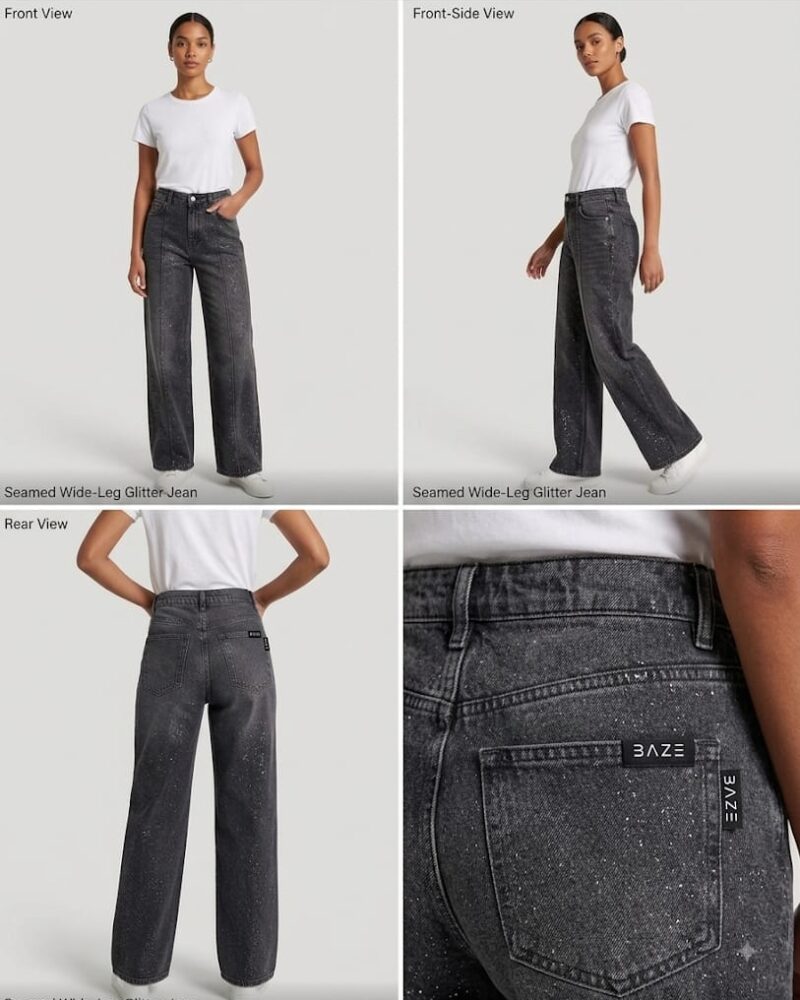 Glittery Black Wide-Leg Jeans