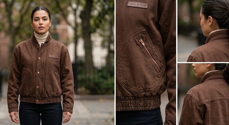 ⁠Light Wash Brown Denim Jacket