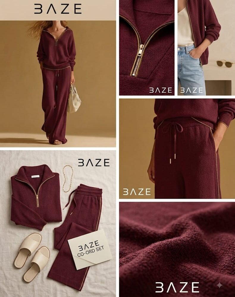 Burgundy Zip-Up Lounge Set